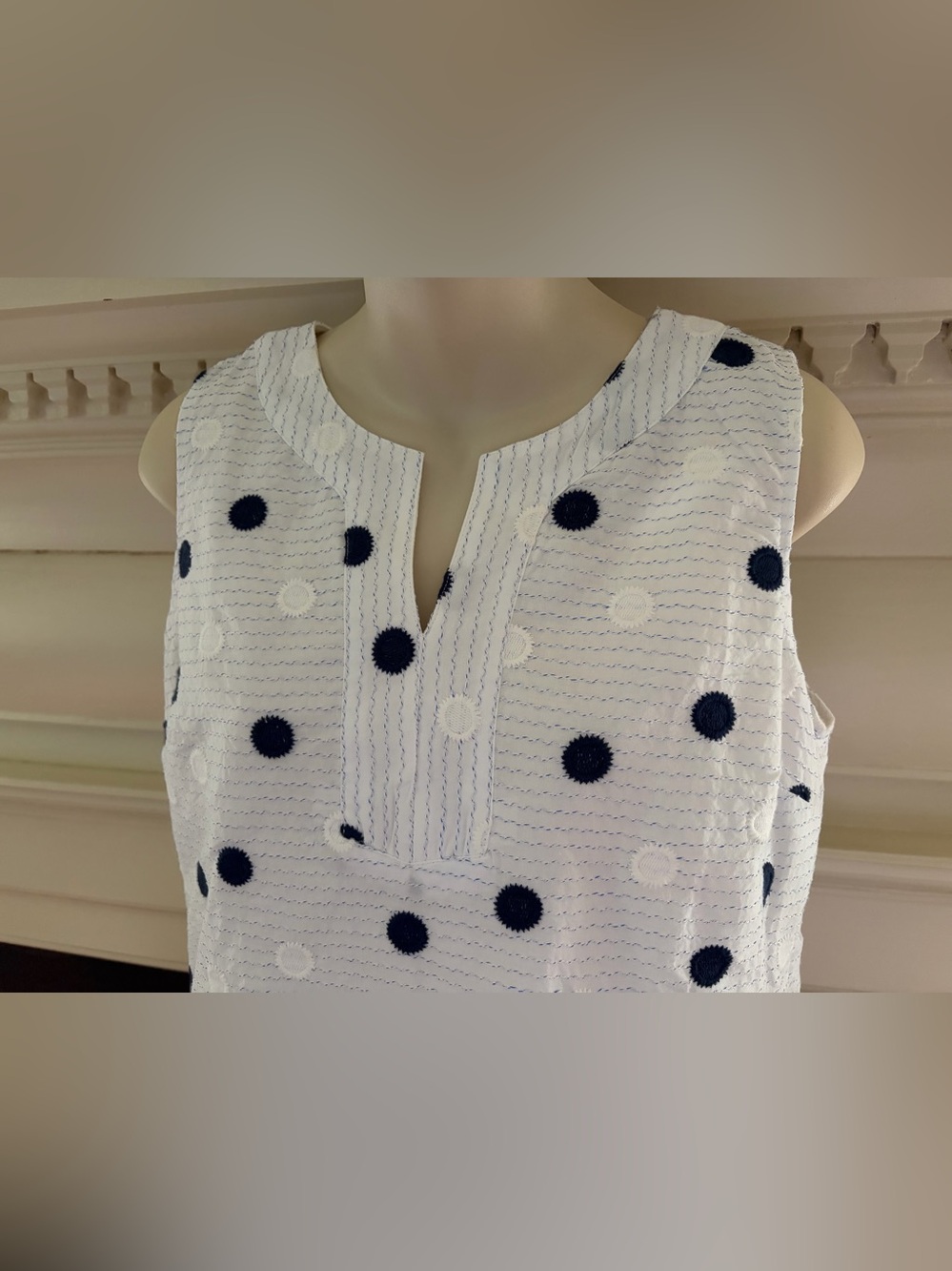 Talbots Navy & White Polk-a-Dot Sleeveless Tunic Top Sz SP NWT $89